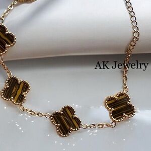 💎18k LUXURY Brown QUATREFOIL Clover Flower 5 Motif Bracelet, Stainless Steel